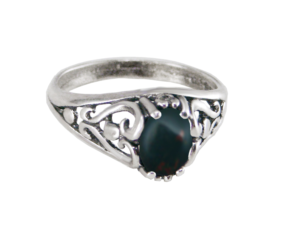 Sterling Silver Filigree Ring With Bloodstone Size 6